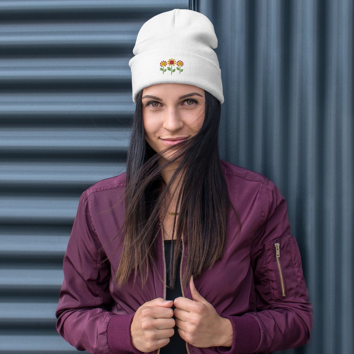 Sunflower Trio Embroidered Beanie