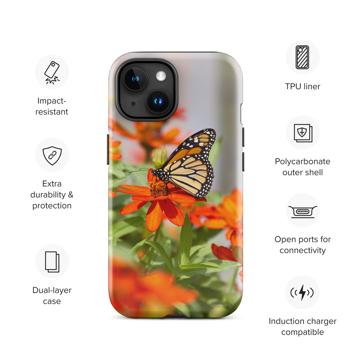 Monarch on Zinnia Tough iPhone Case