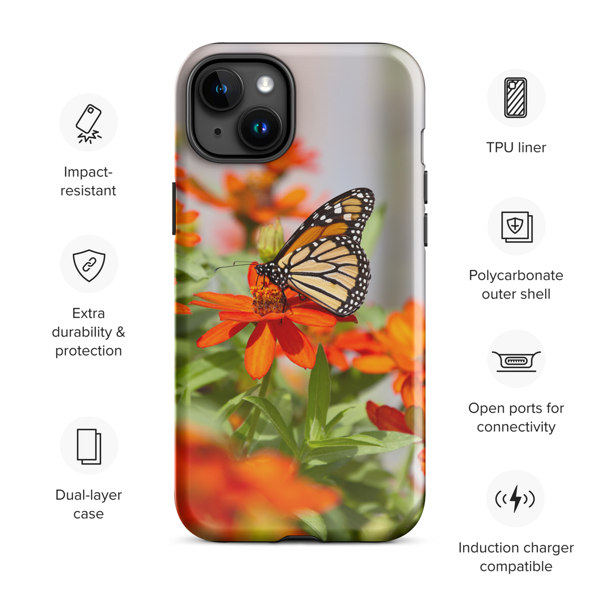 Monarch on Zinnia Tough iPhone Case