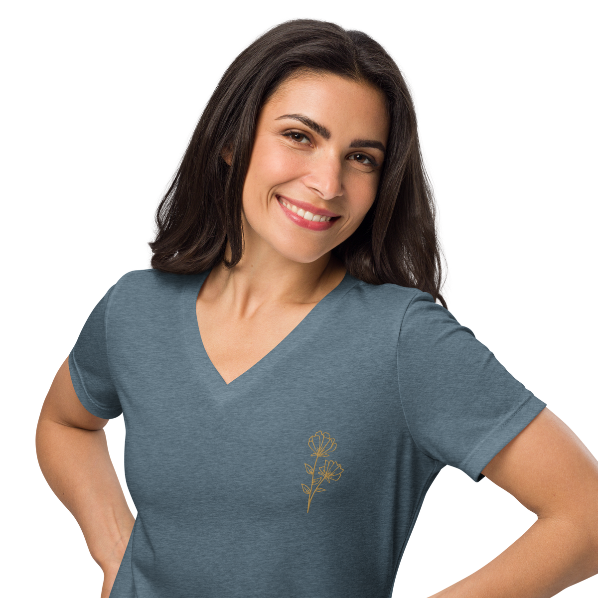 Floral Embroidered Women’s Relaxed V-Neck T-Shirt