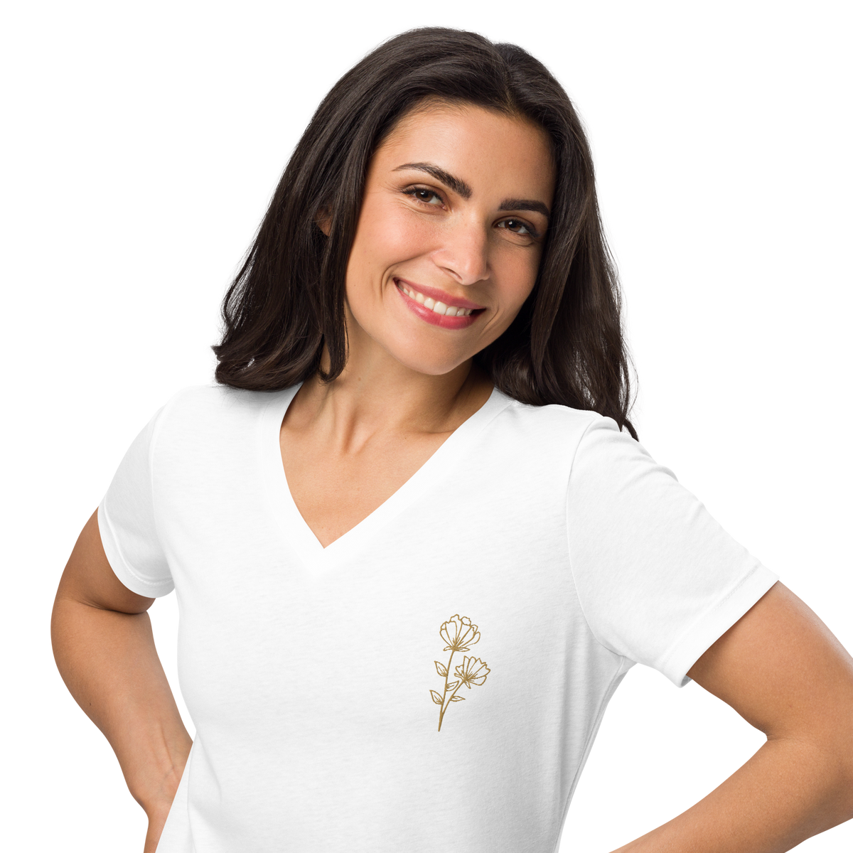Floral Embroidered Women’s Relaxed V-Neck T-Shirt