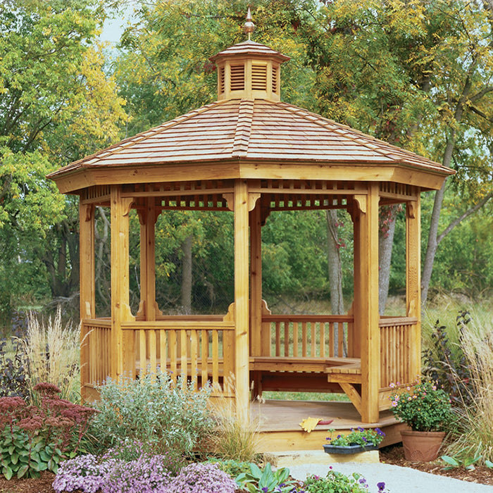 Wooden Garden Gazebo surrounded by plants