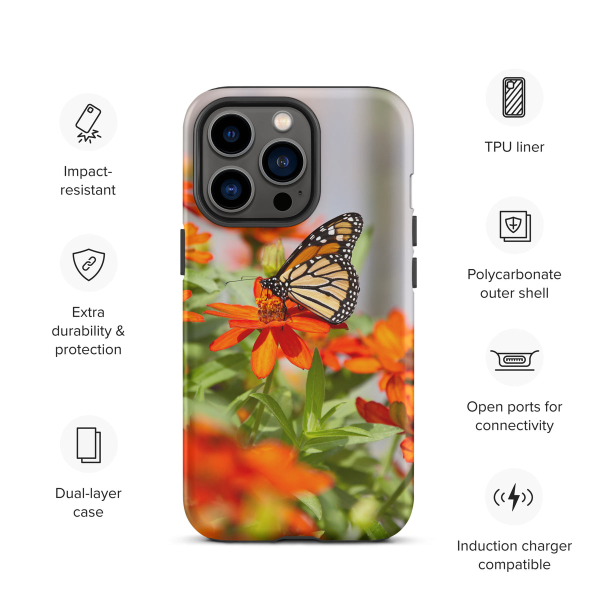 Monarch on Zinnia Tough iPhone Case