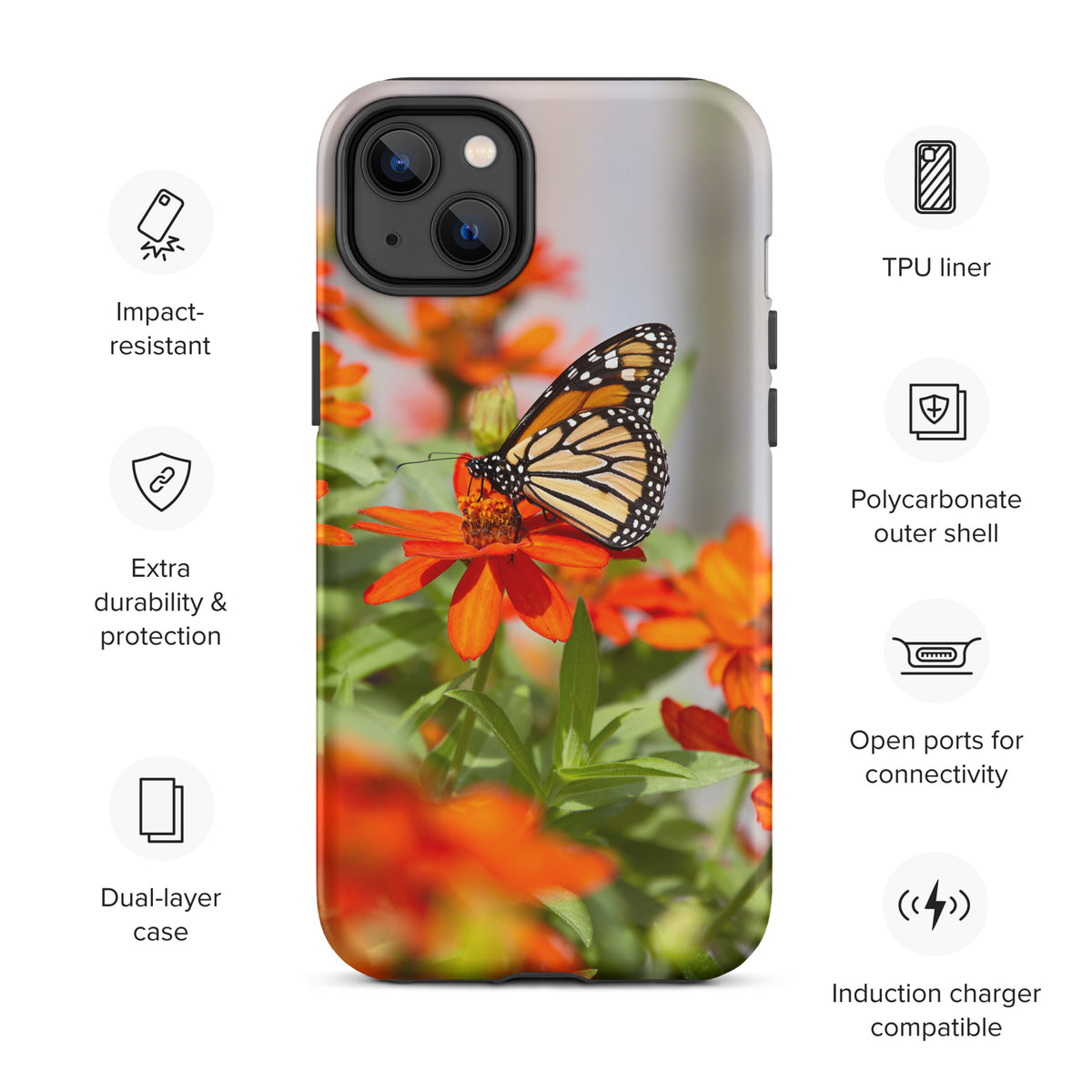 Monarch on Zinnia Tough iPhone Case