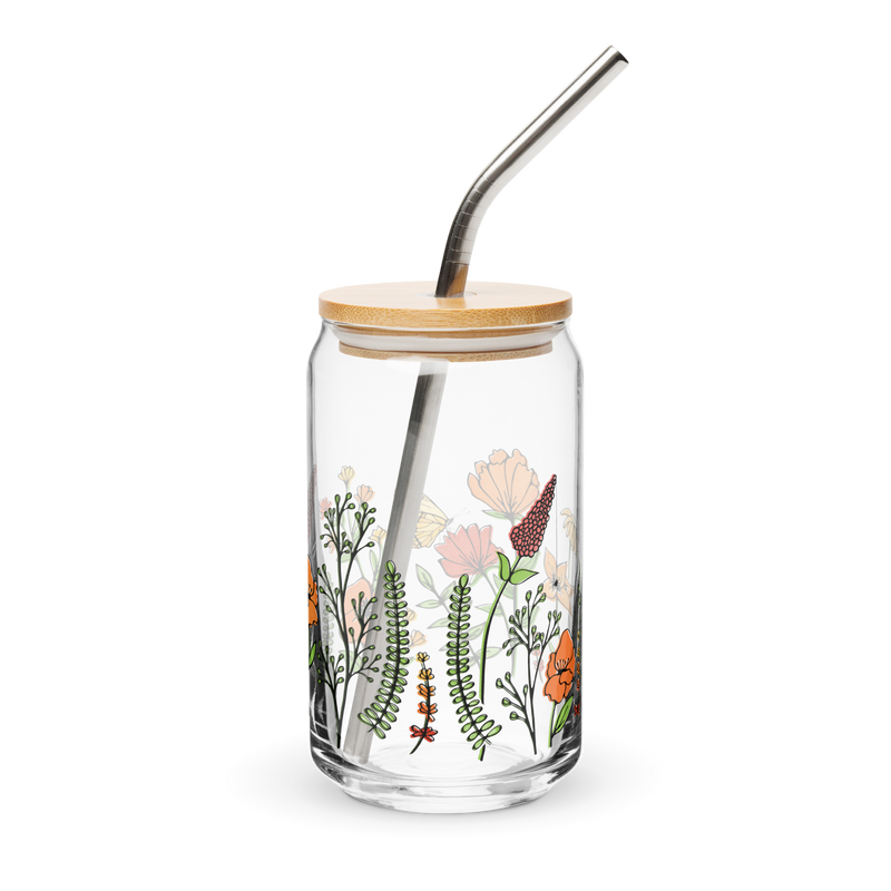 Floral Print Reusable Can-Shaped Glass