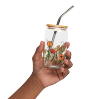 Floral Print Can-Shaped Glass with Reusable Lid & Straw