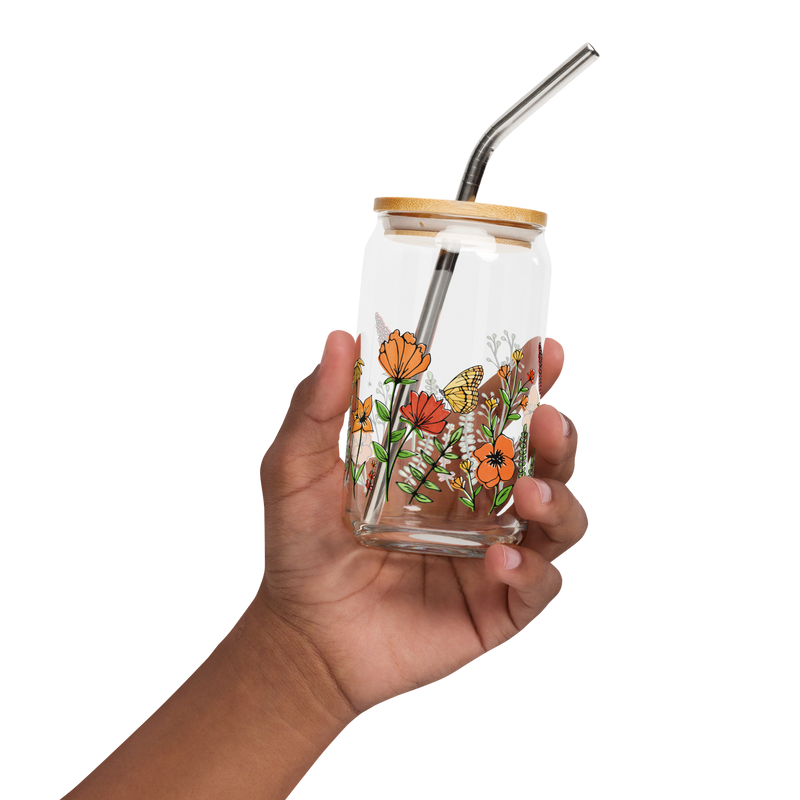 Floral Print Reusable Can-Shaped Glass