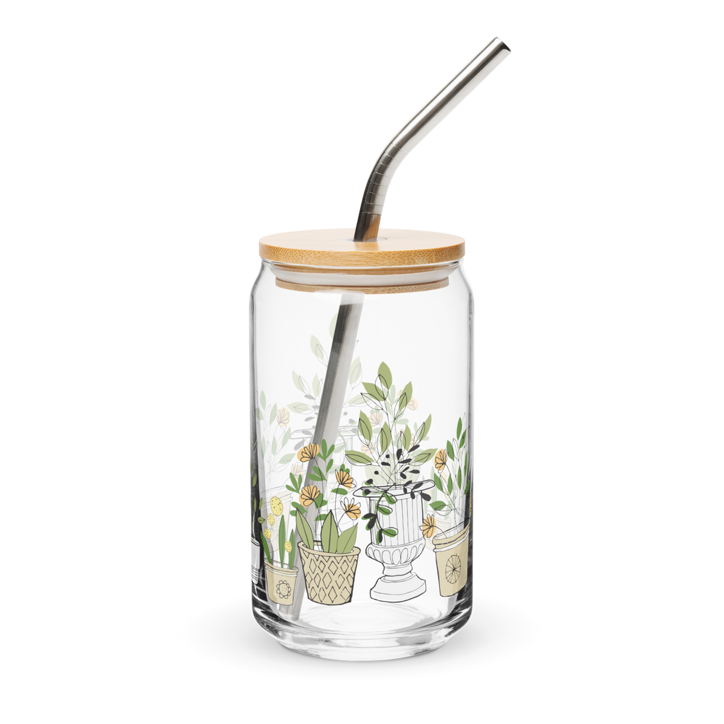 Container Garden Print Reusable Can-Shaped Glass