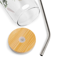 Floral Print Can-Shaped Glass with Reusable Lid & Straw