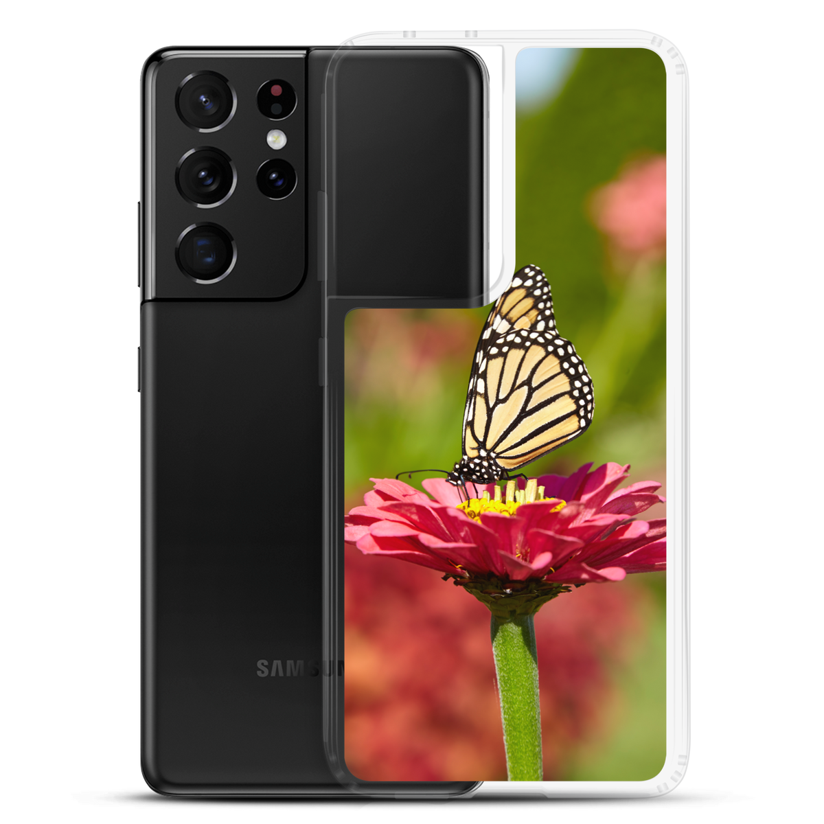 Monarch on Pink Zinnia Clear Case for Samsung