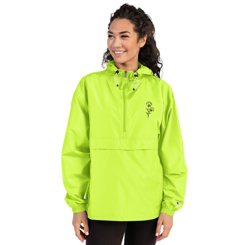 Neon Embroidered Floral Champion Packable Jacket
