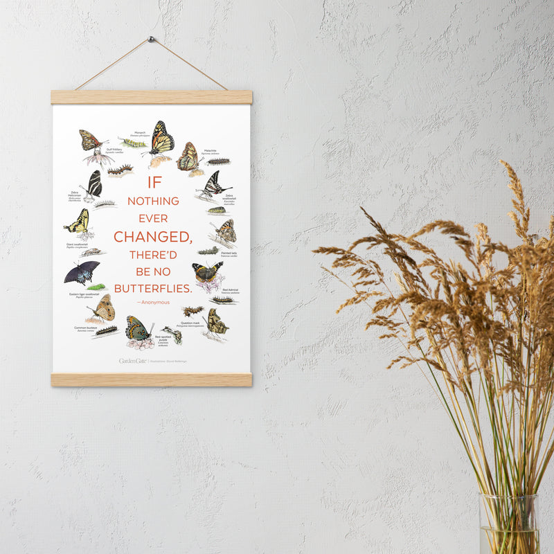 Coneflower Botanical Print with Magnetic Wooden Hangers