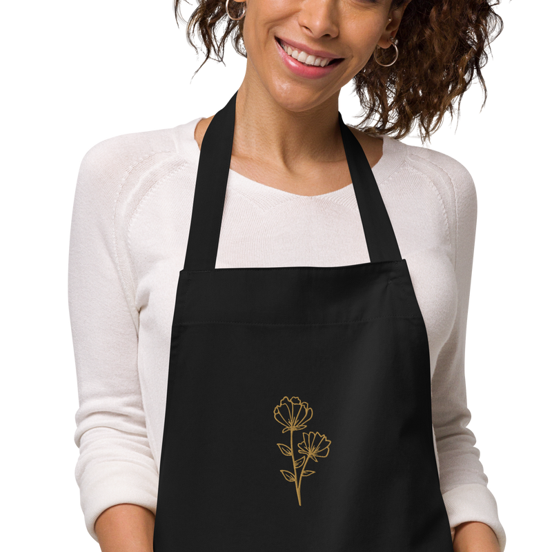 Double Floral Embroidered Cotton Apron