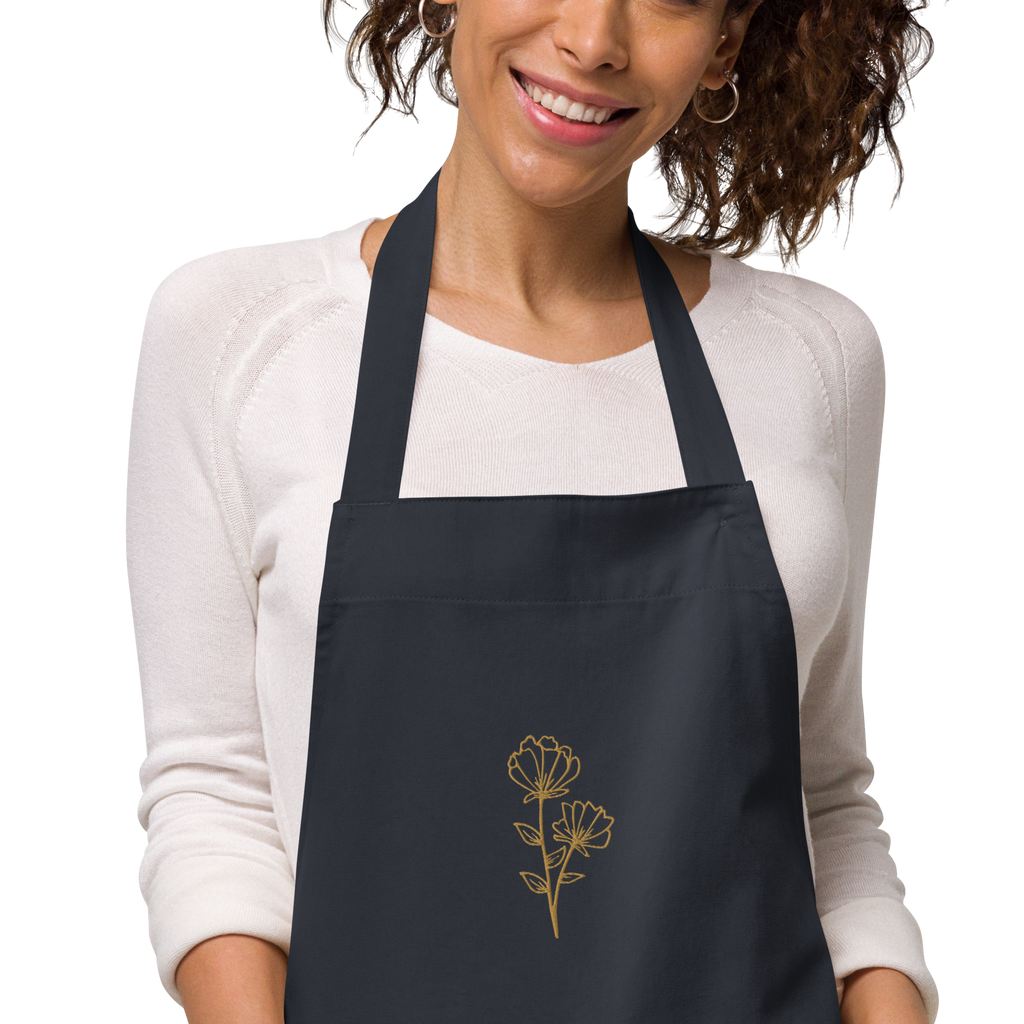 Double Floral Embroidered Cotton Apron