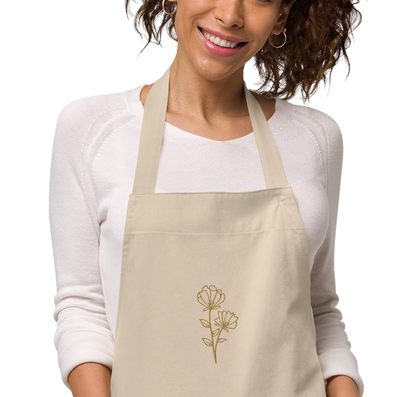 Double Floral Embroidered Cotton Apron