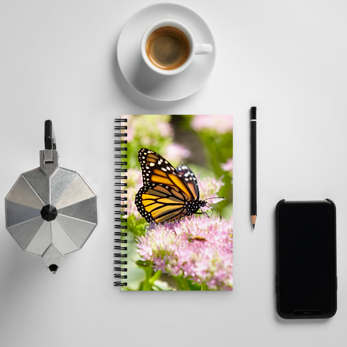 Monarch Butterfly on Sedum Spiral notebook