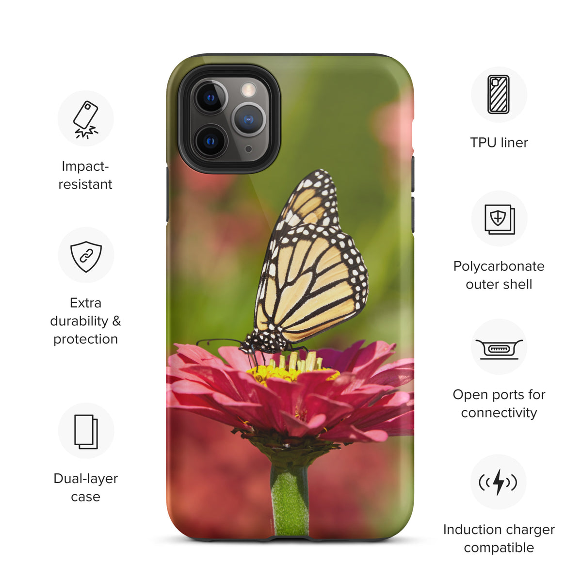 Monarch on Pink Zinnia Tough Case for iPhone