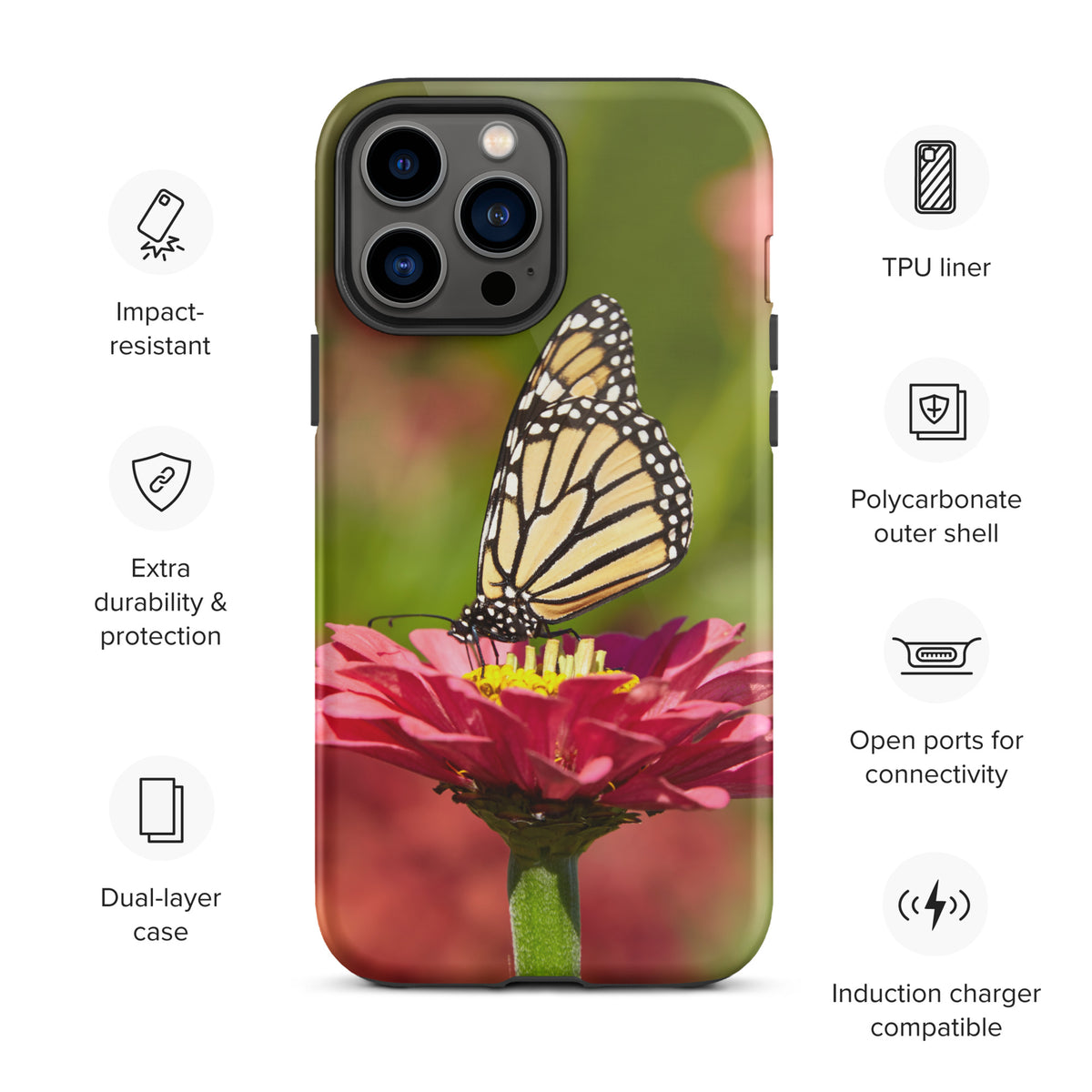 Monarch on Pink Zinnia Tough Case for iPhone