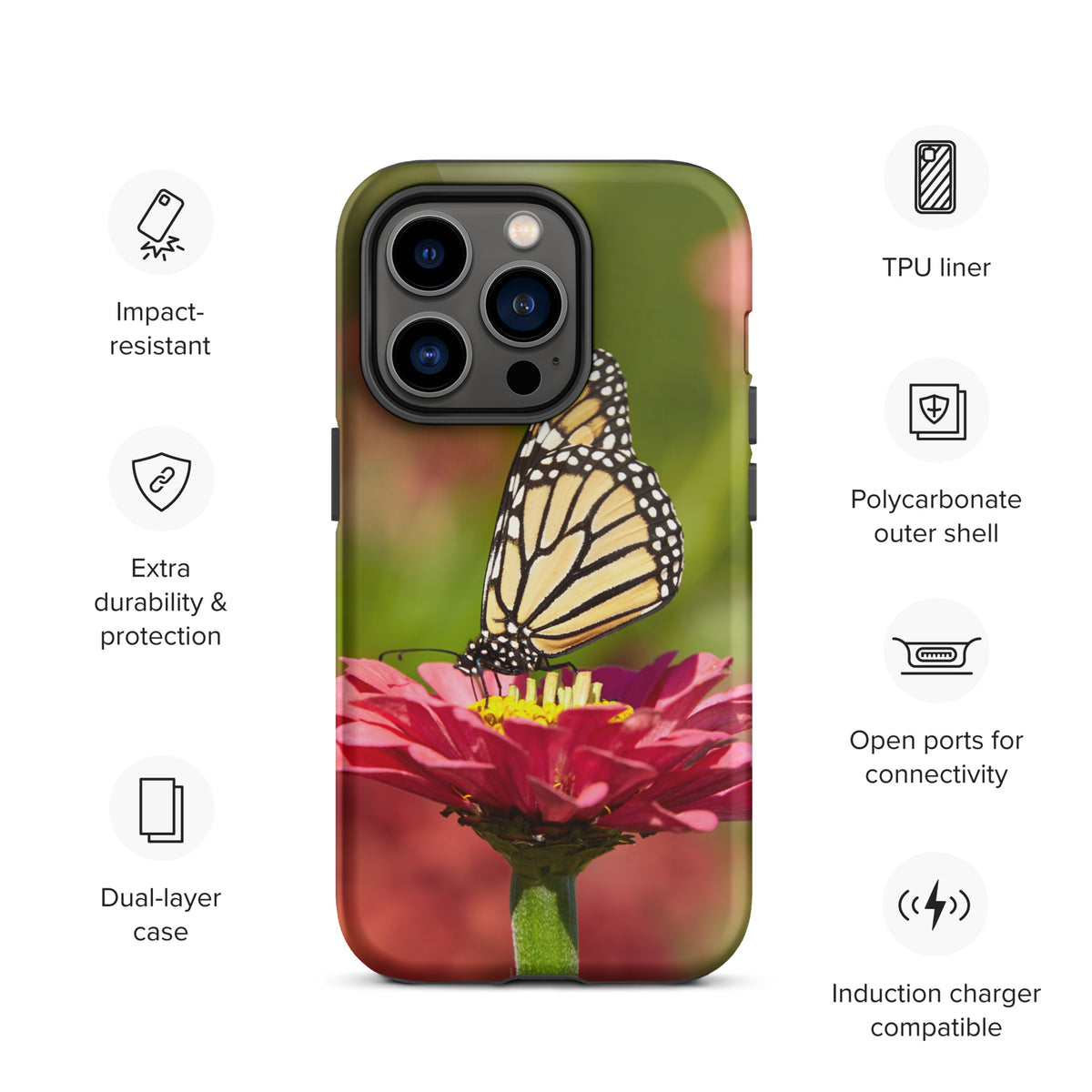 Monarch on Pink Zinnia Tough Case for iPhone