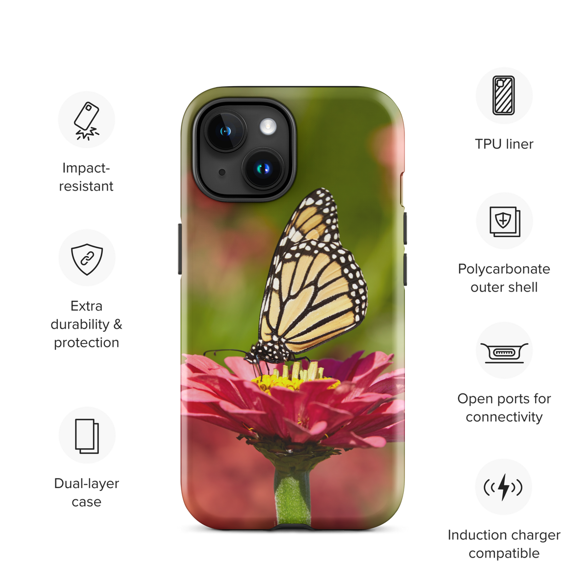 Monarch on Pink Zinnia Tough Case for iPhone