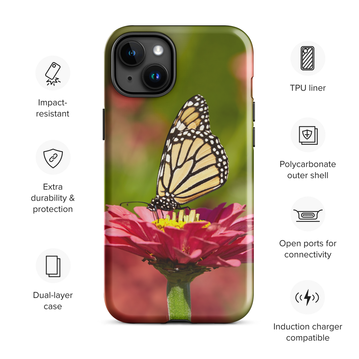 Monarch on Pink Zinnia Tough Case for iPhone