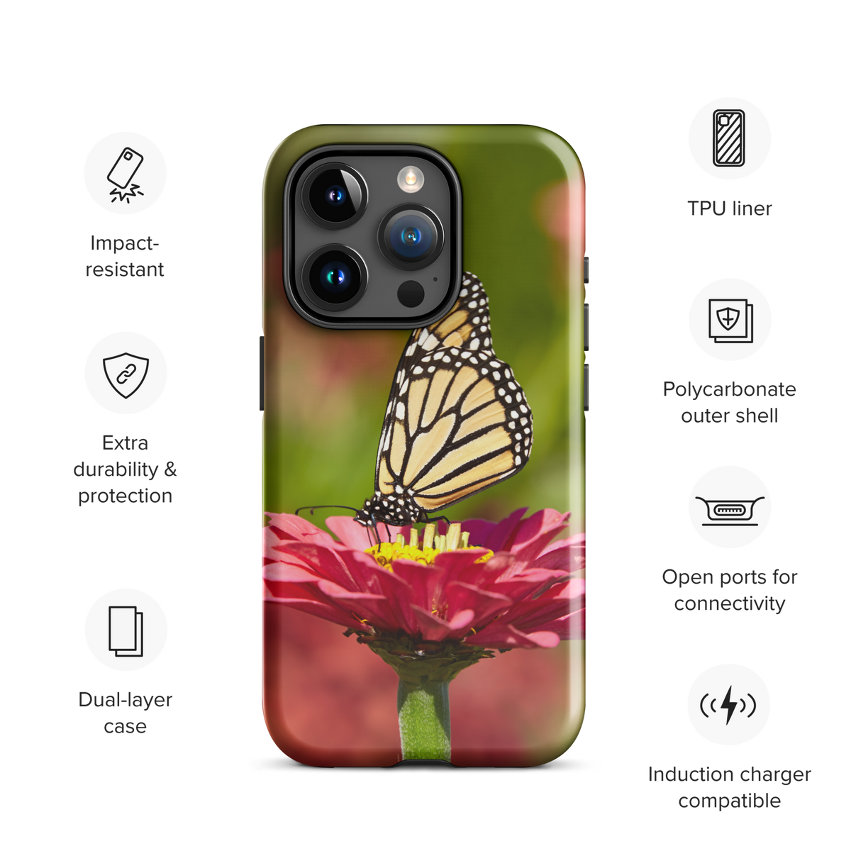 Monarch on Pink Zinnia Tough Case for iPhone