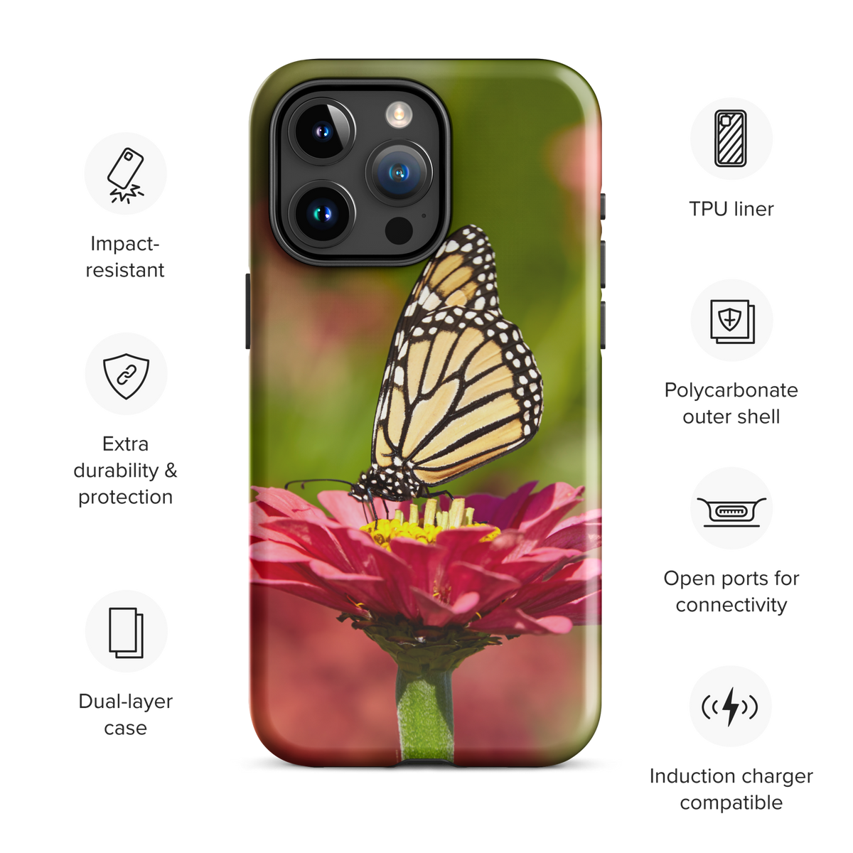 Monarch on Pink Zinnia Tough Case for iPhone