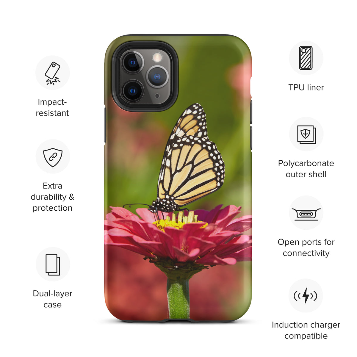 Monarch on Pink Zinnia Tough Case for iPhone