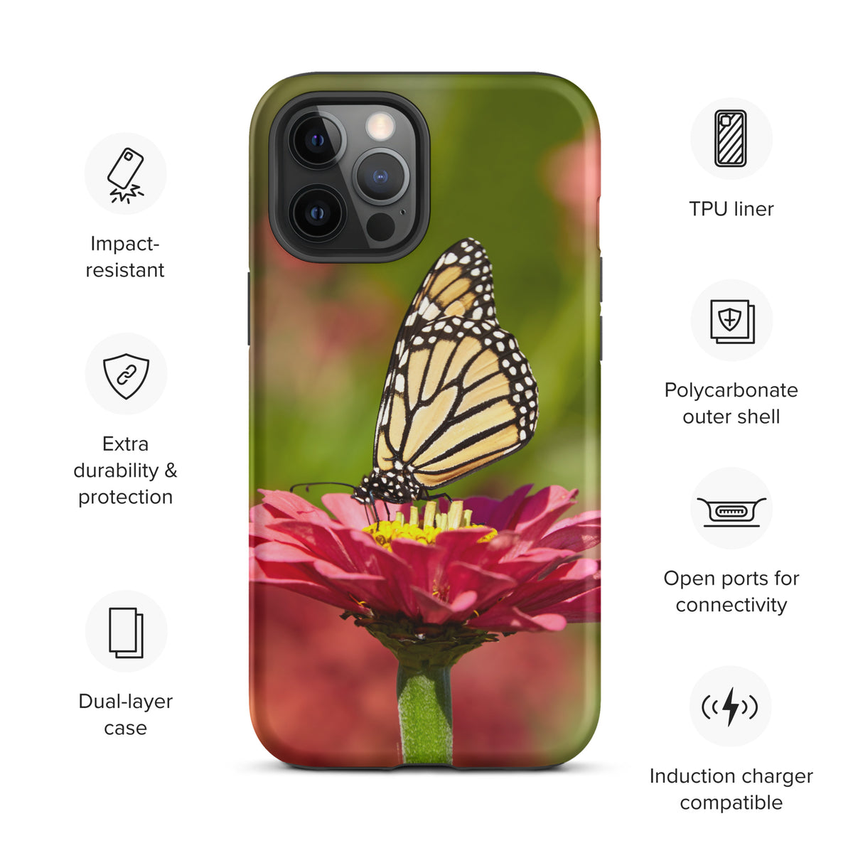 Monarch on Pink Zinnia Tough Case for iPhone