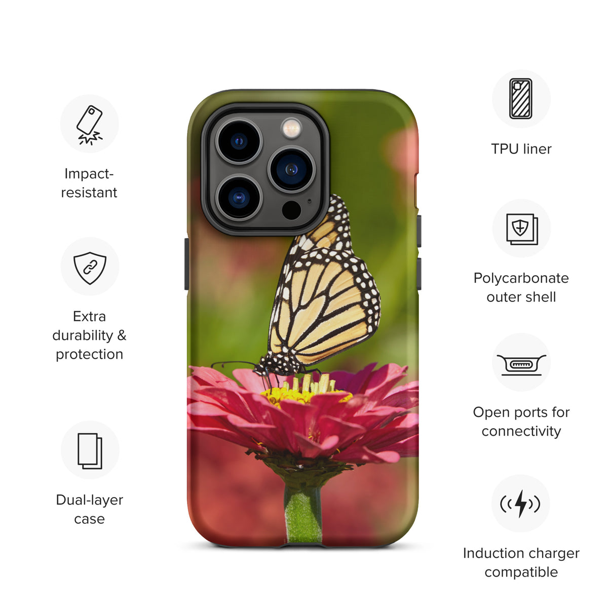 Monarch on Pink Zinnia Tough Case for iPhone