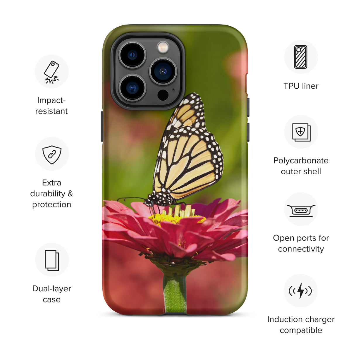 Monarch on Pink Zinnia Tough Case for iPhone