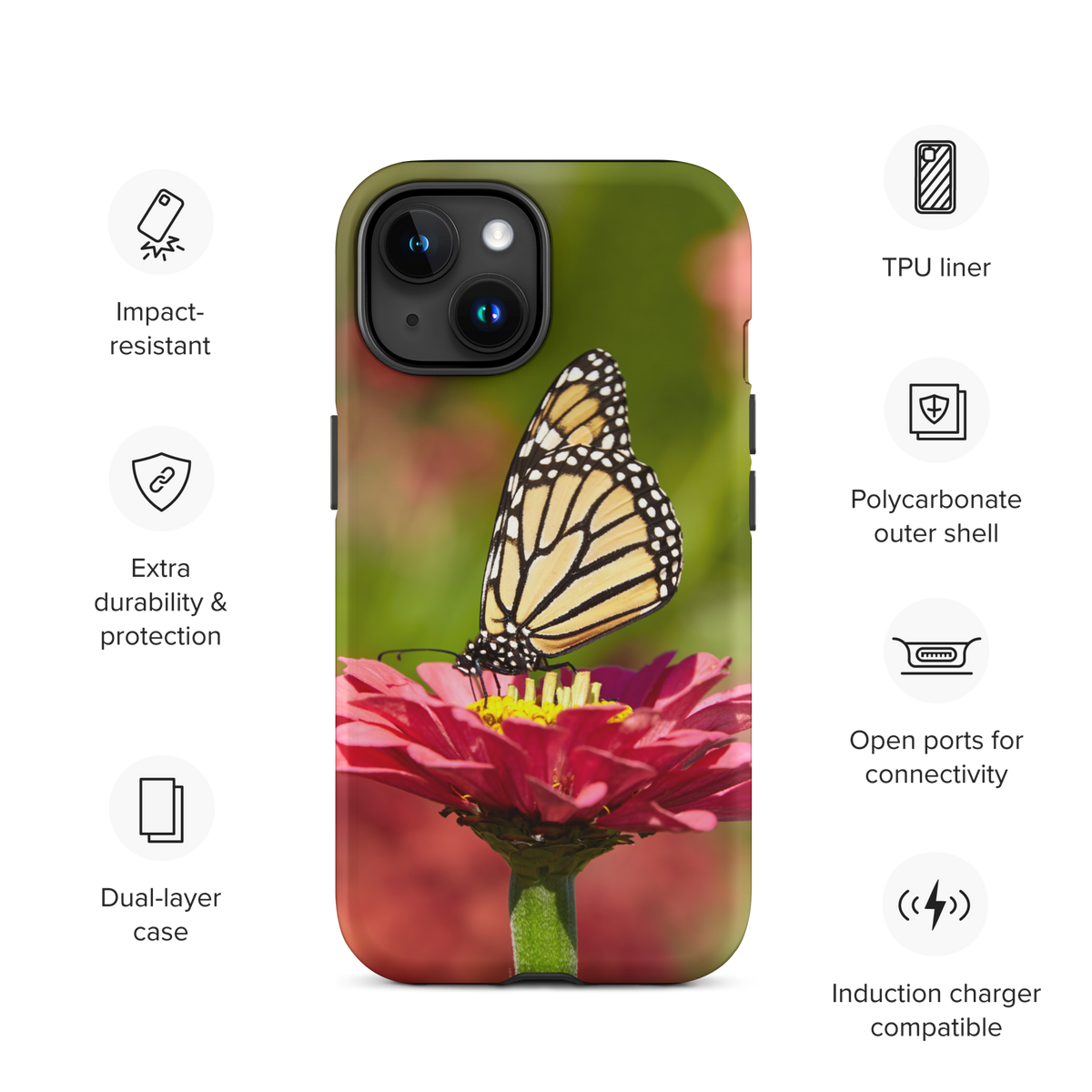 Monarch on Pink Zinnia Tough Case for iPhone