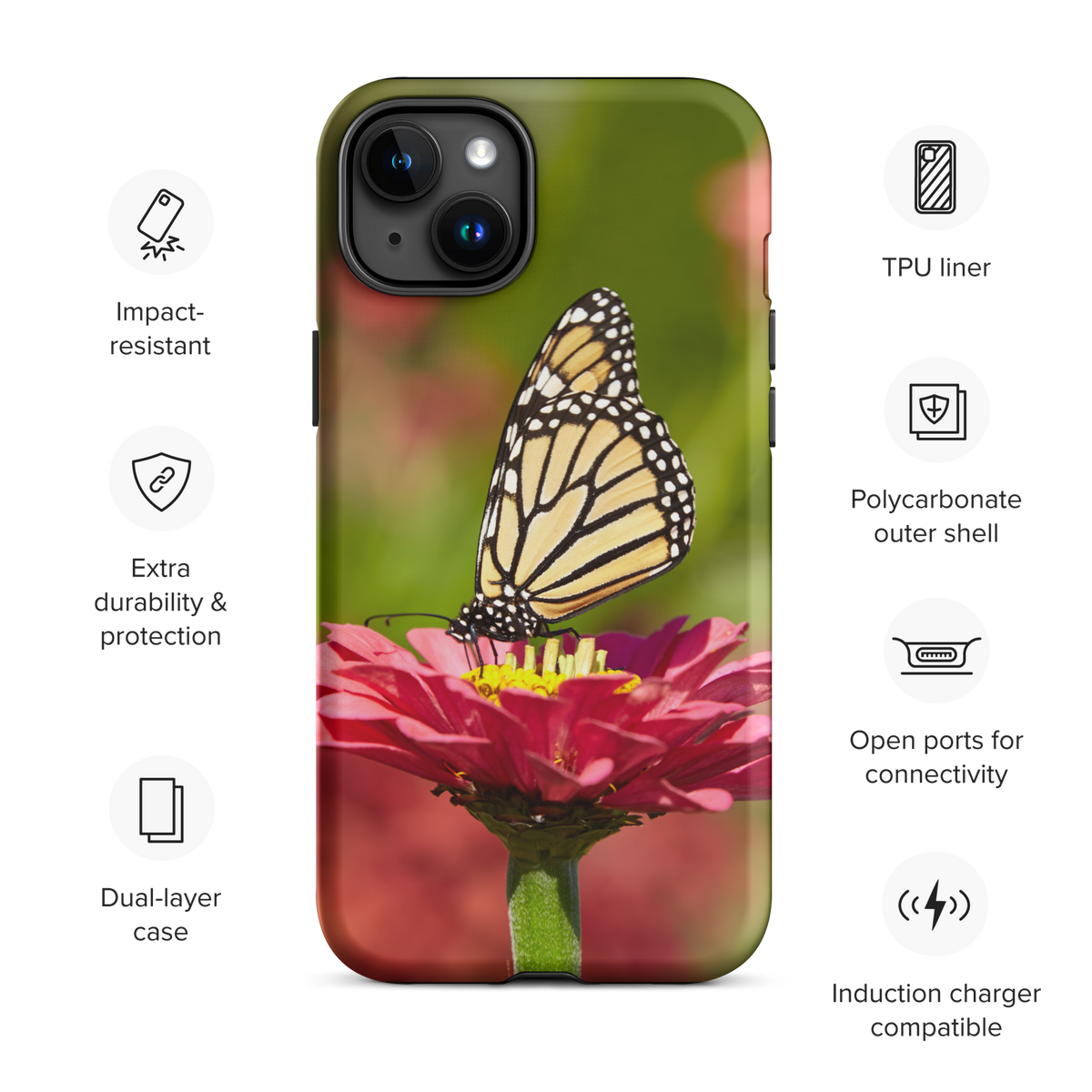 Monarch on Pink Zinnia Tough Case for iPhone