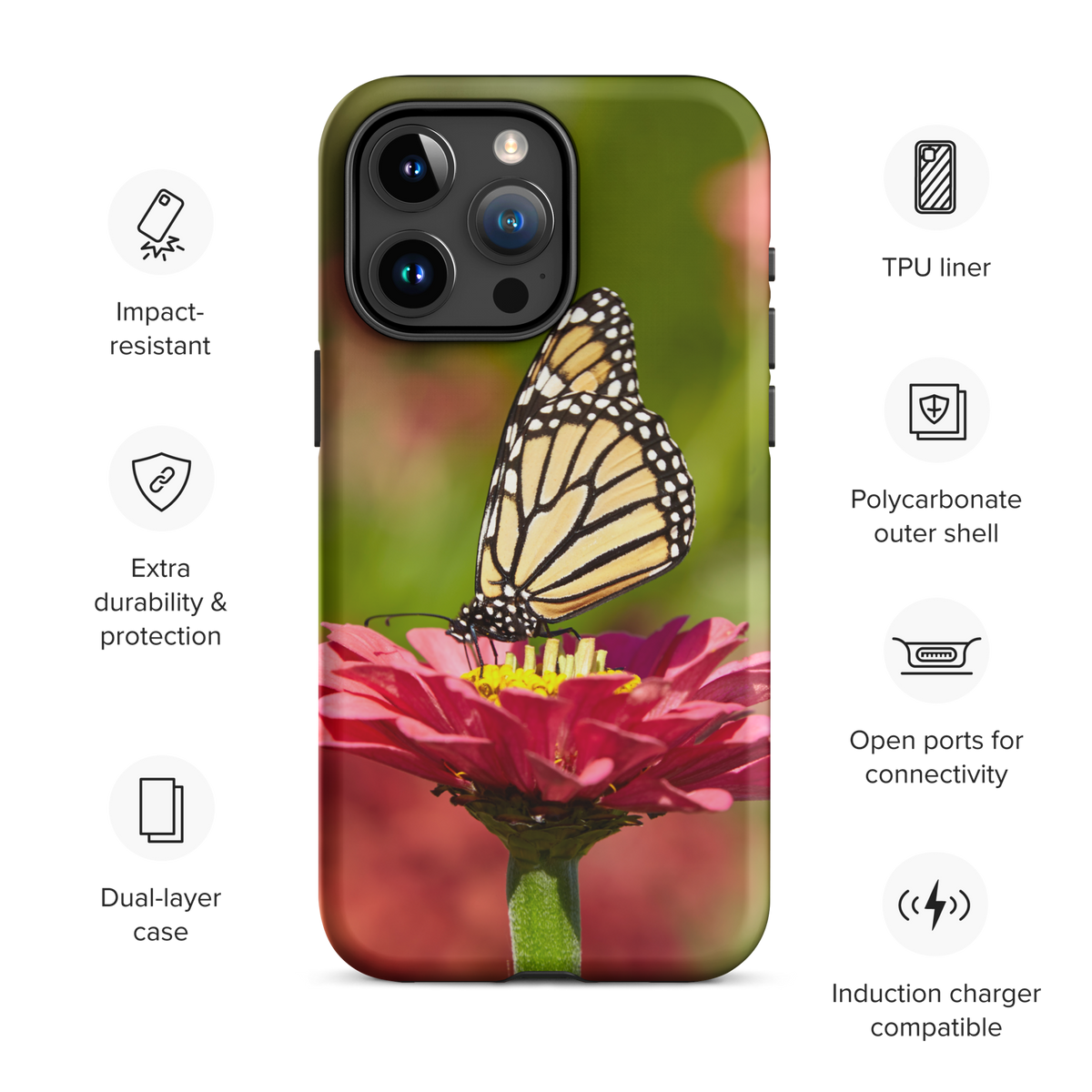 Monarch on Pink Zinnia Tough Case for iPhone