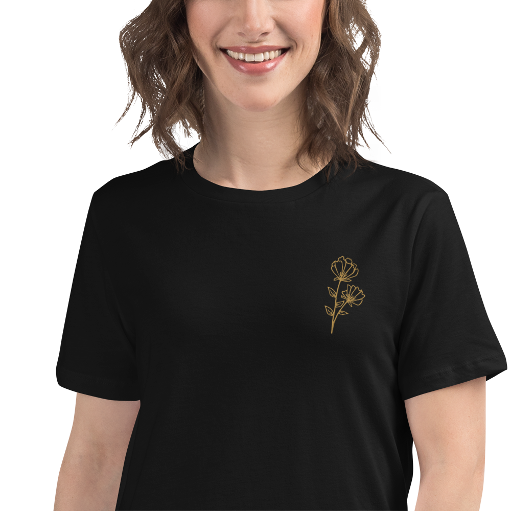 Floral Embroidered Women's Relaxed T-Shirt