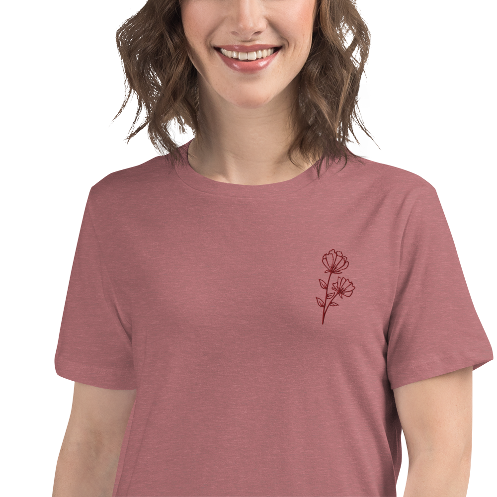 Floral Embroidered Women's Relaxed T-Shirt