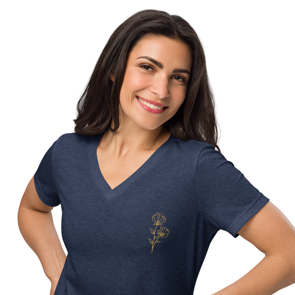 Floral Embroidered Women’s Relaxed V-Neck T-Shirt