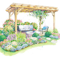 Colorful Planting Around a Pergola Garden Plan