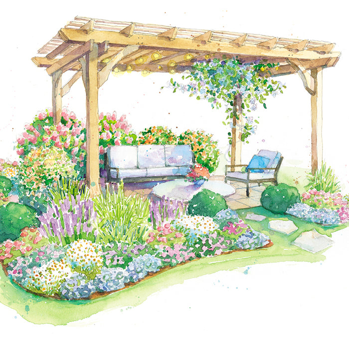 Colorful Planting Around a Pergola Garden Plan