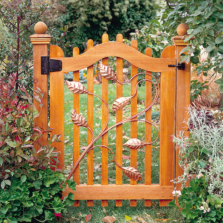 Cedar Picket Gate With Copper Leaf Details