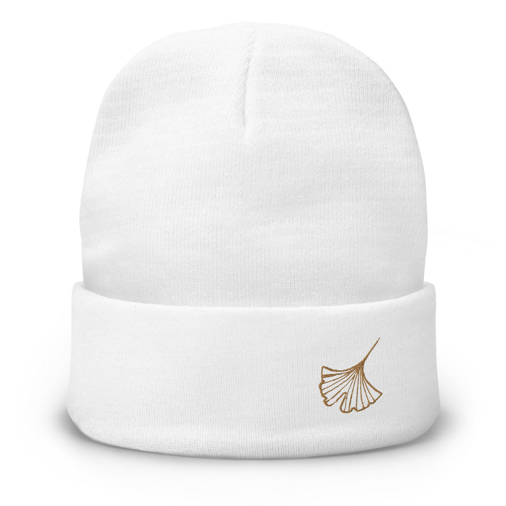 Ginkgo Leaf Embroidered Beanie
