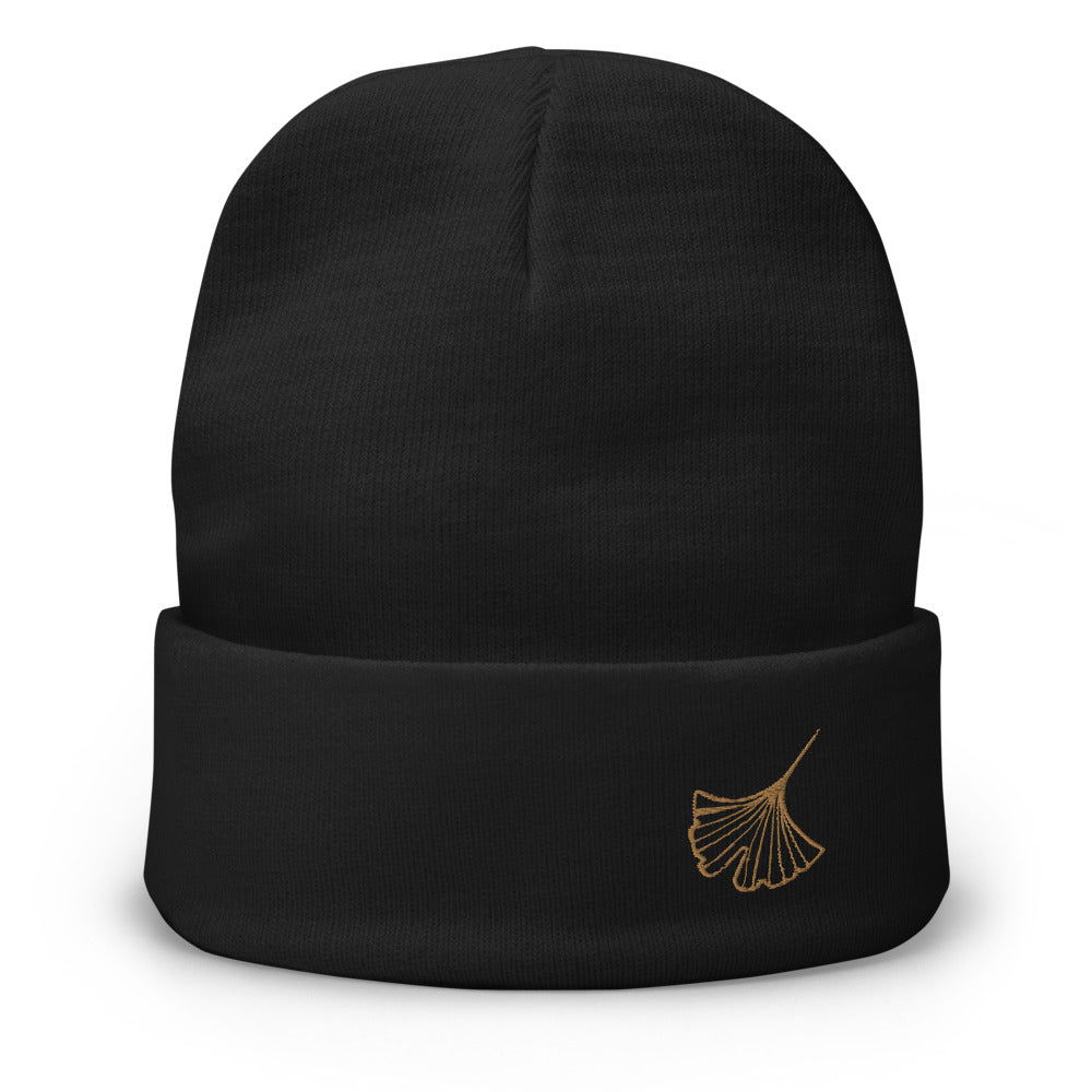 Ginkgo Leaf Embroidered Beanie