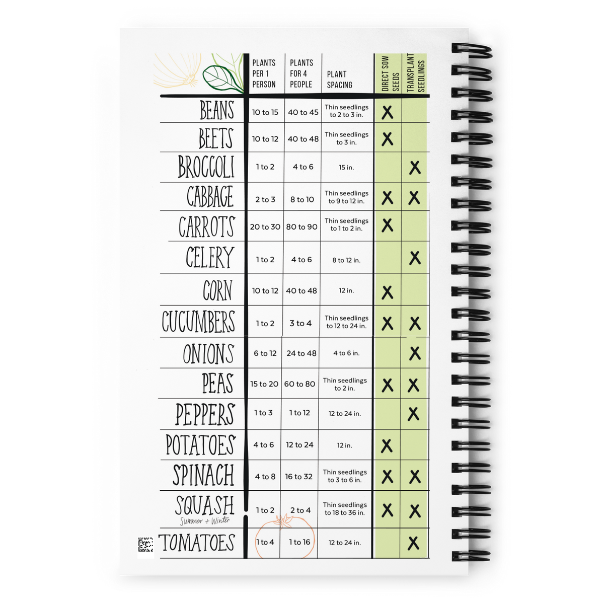 Veggies Spiral Notebook with Vegetable Chart