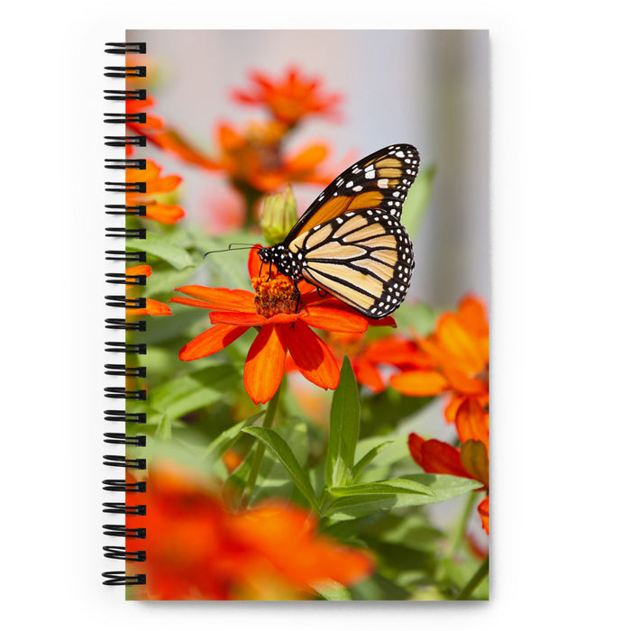 Monarch Butterfly on Zinna Flower Spiral Notebook
