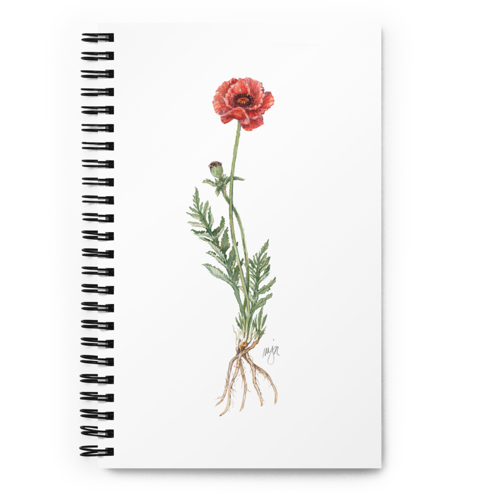 Poppy Botanical Illustration Spiral Notebook