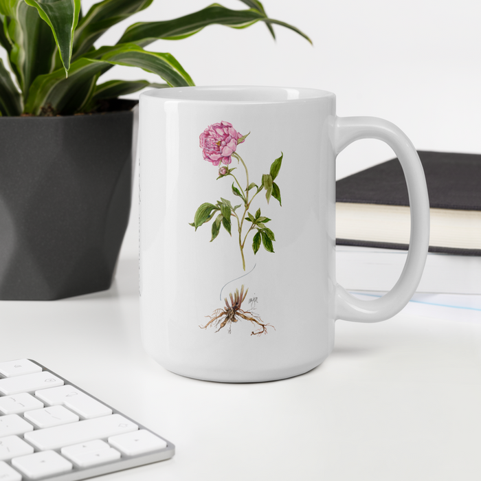 Peony Botanical — White Glossy Mug