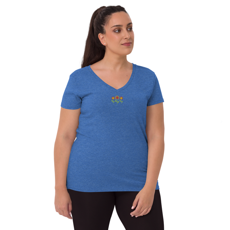Embroidered Sunflower Trio Women’s V-Neck Tee