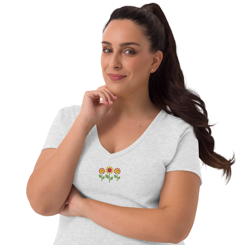 Embroidered Sunflower Trio Women’s V-Neck Tee